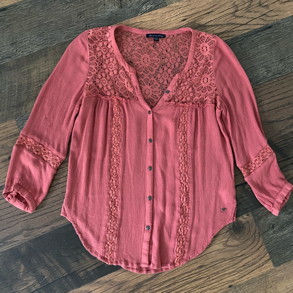 American Eagle Long Sleeve Eyelet Shirt